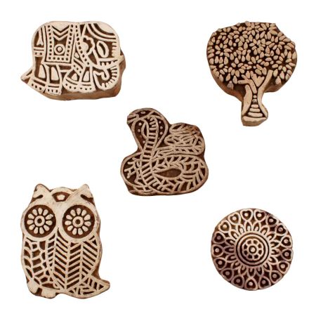 Set of 5 Piece New Mix Wooden Printing Blocks